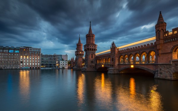 Man Made Bridge Bridges Berlin Germany Night City River Building HD Wallpaper | Background Image