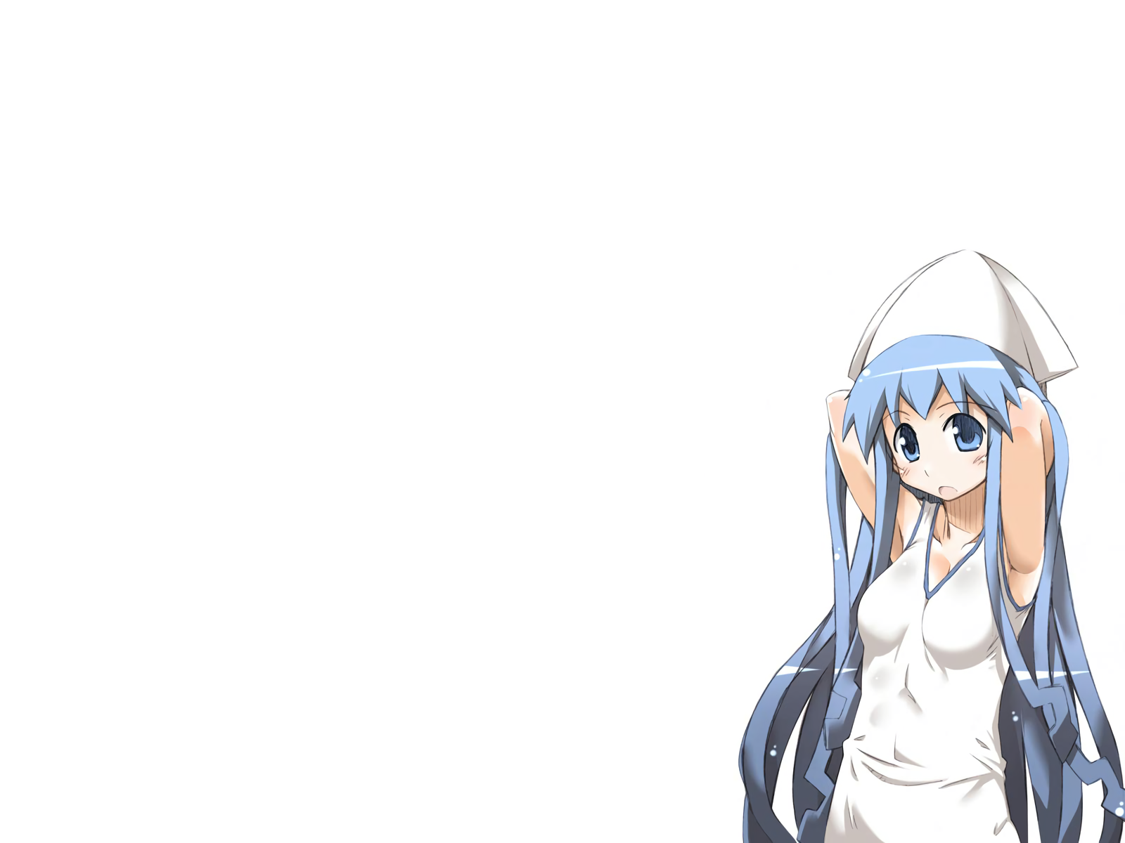 HD PC desktop wallpaper featuring Ika Musume, the blue-haired anime character from Squid Girl, set against a clean white background.