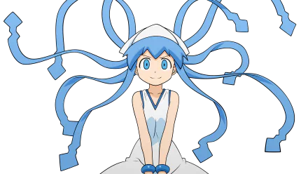 4K Ultra HD PC desktop wallpaper and background of Ika Musume (Squid Girl) anime: cheerful girl in white dress with blue squid-like tentacle hair streaming outward, wearing headband and bracelets.