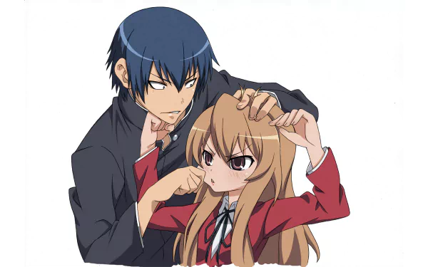 Taiga Aisaka and Ryuuji Takasu from the anime Toradora! appear together in this vibrant HD wallpaper, capturing their dynamic personalities and the essence of their story.