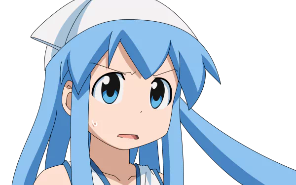 Ika Musume (Squid Girl) anime portrait: blue-haired girl with long tentacle-like hair and a surprised expression — 2K Quad HD PC desktop wallpaper/background.