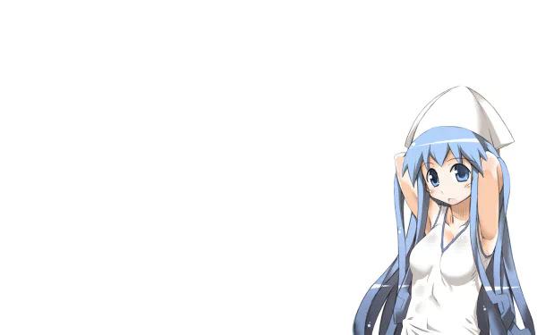 HD PC desktop wallpaper featuring Ika Musume, the blue-haired anime character from Squid Girl, set against a clean white background.