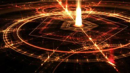 A stunning HD wallpaper inspired by Fullmetal Alchemist, featuring intricate golden alchemical circles and luminous effects set against a dark background.