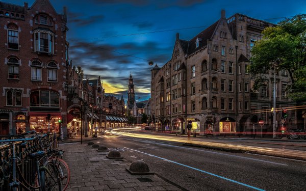 Man Made Amsterdam Cities Netherlands Night City Road Building Time-Lapse HD Wallpaper | Background Image