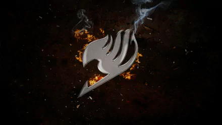 High-definition PC desktop wallpaper featuring the Fairy Tail emblem, surrounded by flames and smoke, capturing the essence of the popular anime series.