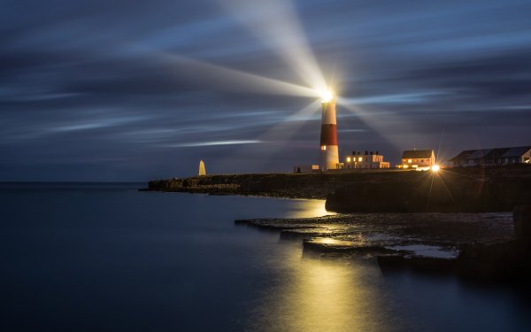 Man Made Lighthouse Coast Night Light England HD Wallpaper | Background Image