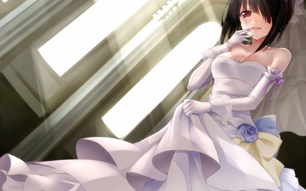 Anime Date A Live Kurumi Tokisaki Black Hair Bride Wedding Dress Dress White Dress Glove Smile HD Wallpaper | Background Image