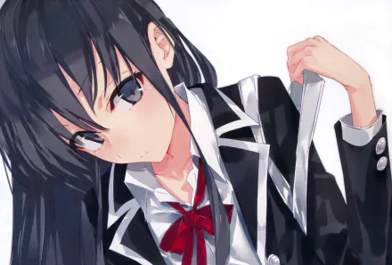 Yukino Yukinoshita from the anime My Teen Romantic Comedy SNAFU is featured in this HD desktop wallpaper, showcasing her distinct school uniform and thoughtful expression.