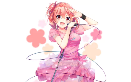 Yui Yuigahama from *My Teen Romantic Comedy SNAFU* is featured in this vibrant 4K Ultra HD wallpaper, playfully posing in a pink outfit with a cheerful expression.