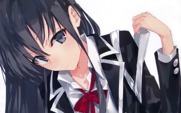 Yukino Yukinoshita from the anime My Teen Romantic Comedy SNAFU is featured in this HD desktop wallpaper, showcasing her distinct school uniform and thoughtful expression.