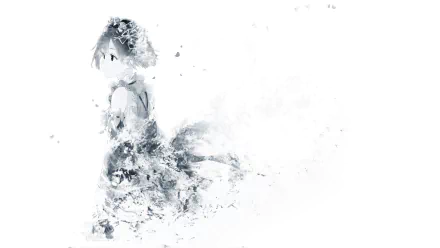 A serene HD desktop wallpaper featuring an evocative design from the anime Re:Zero - Starting Life in Another World, showcasing a character dissolving into a misty backdrop.