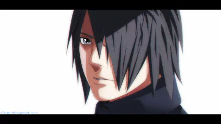 High-definition anime wallpaper featuring Sasuke Uchiha from Boruto, showcasing his intense expression and iconic hairstyle against a minimalist background.
