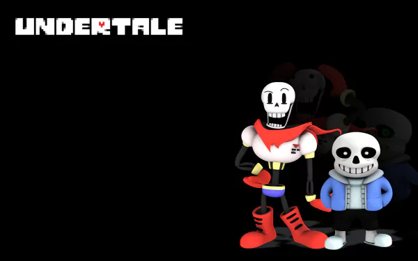 HD desktop wallpaper featuring Sans and Papyrus from the video game Undertale. The characters stand on the right with a black background and the Undertale logo on the top left.