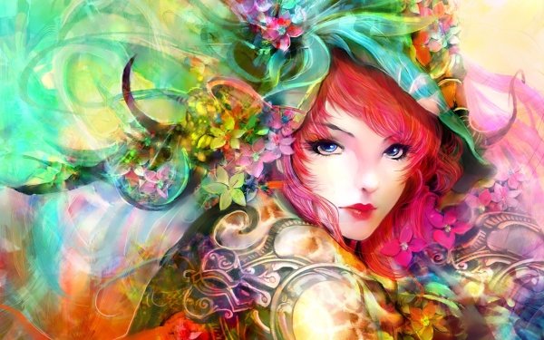 Women Artistic Painting Colors Colorful Face Blue Eyes Red Hair HD Wallpaper | Background Image