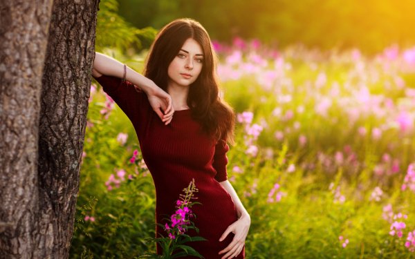 Women Style Model Brunette Red Dress Sunny Blur Outdoor HD Wallpaper | Background Image