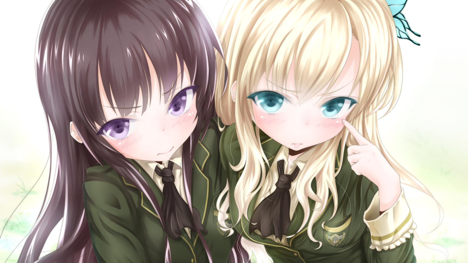 HD anime desktop wallpaper featuring Yozora Mikazuki and Sena Kashiwazaki from Boku Wa Tomodachi Ga Sukunai in detailed school uniforms.