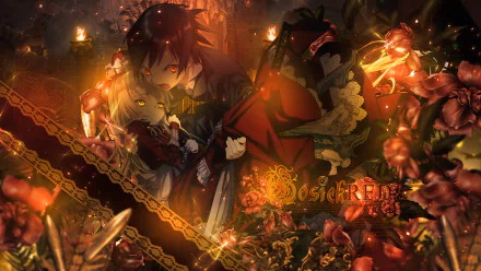 Anime HD PC wallpaper featuring a dark, detailed Gosick character surrounded by warm, glowing lights and intricate gothic elements.