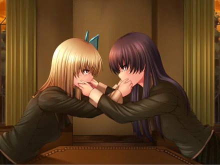 HD anime desktop wallpaper featuring Yozora Mikazuki and Sena Kashiwazaki from Boku Wa Tomodachi Ga Sukunai engaged in an intense face-to-face moment.
