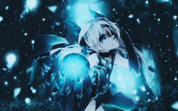 HD PC desktop wallpaper featuring a character from the video game Elsword surrounded by glowing blue energy and dark, fantasy-inspired elements.