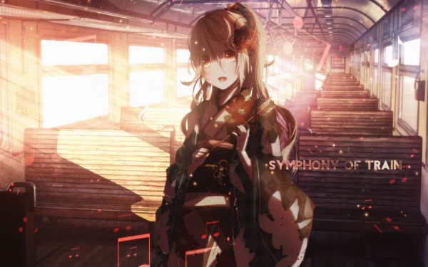 HD PC wallpaper featuring Marry Kozakura from Kagerou Project, standing in a sunlit train station with warm, glowing light and atmospheric details.