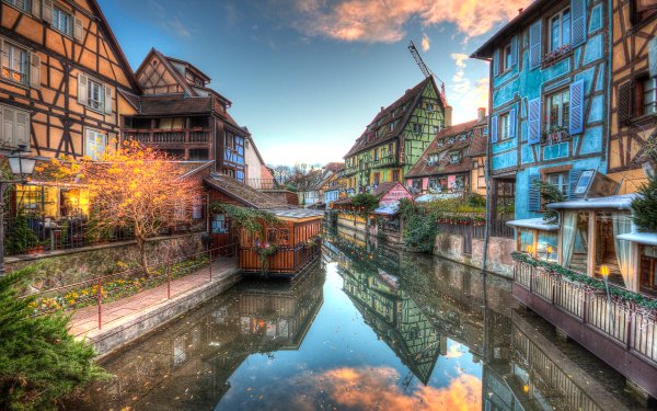 Man Made Colmar Towns France Alsace House Canal Town Reflection HDR HD Wallpaper | Background Image