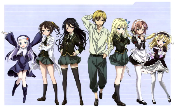 Group of characters from the anime Boku Wa Tomodachi Ga Sukunai, featuring Maria, Rika, Yukimura, Kodaka, Kobato, Yozora, and Sena, depicted in colorful HD desktop wallpaper.