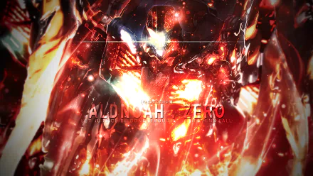 HD anime desktop wallpaper featuring a fiery, intense scene from Aldnoah.Zero with vibrant red and orange tones highlighting a powerful mecha design.