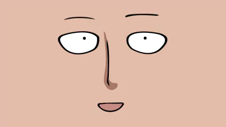 Minimalistic close-up of Saitama from One-Punch Man, featuring his iconic expression. This HD anime wallpaper captures the essence of the character in a clean, vibrant style.