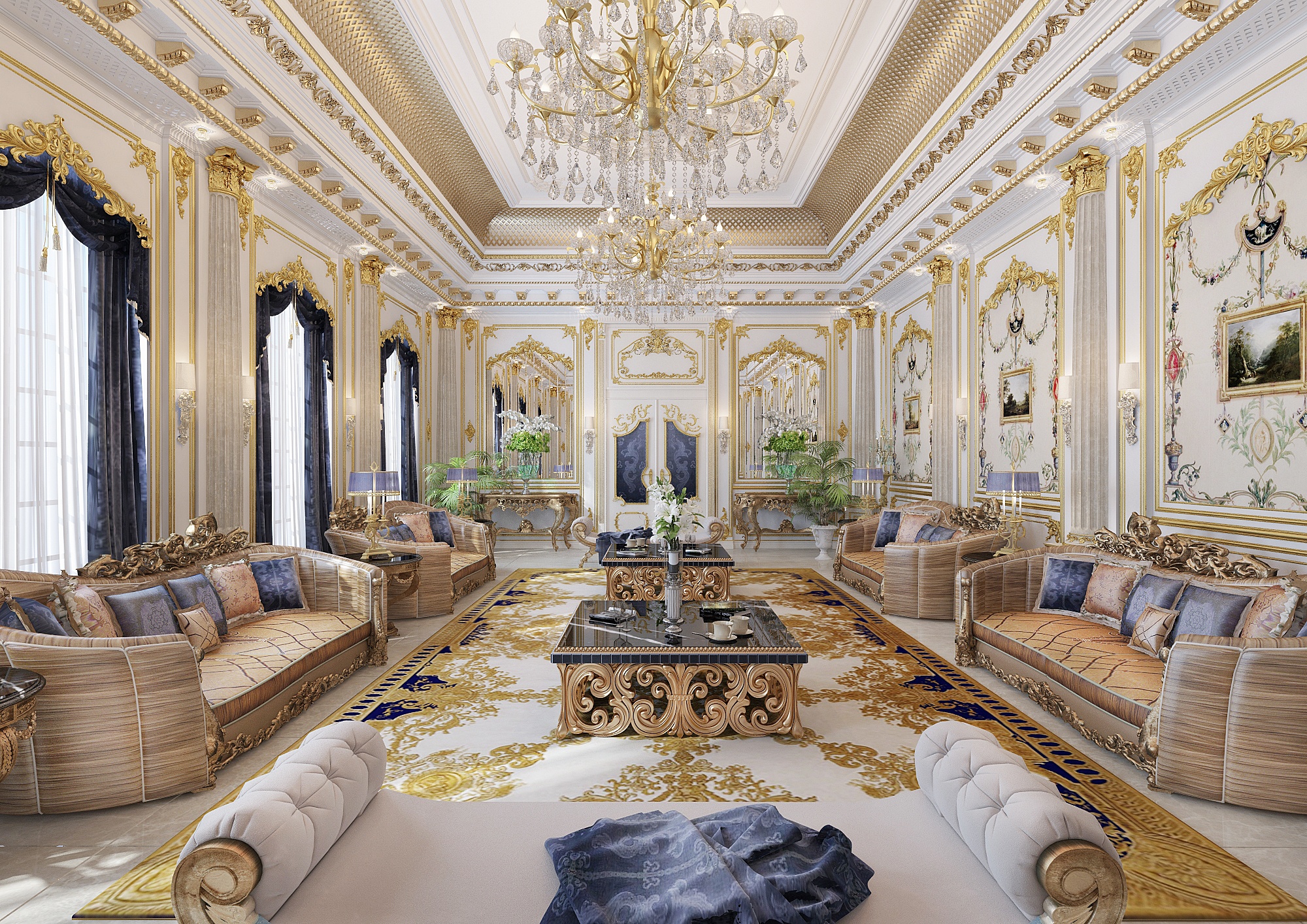 Download Chandelier Mansion Luxury Furniture Sofa Living Room Design