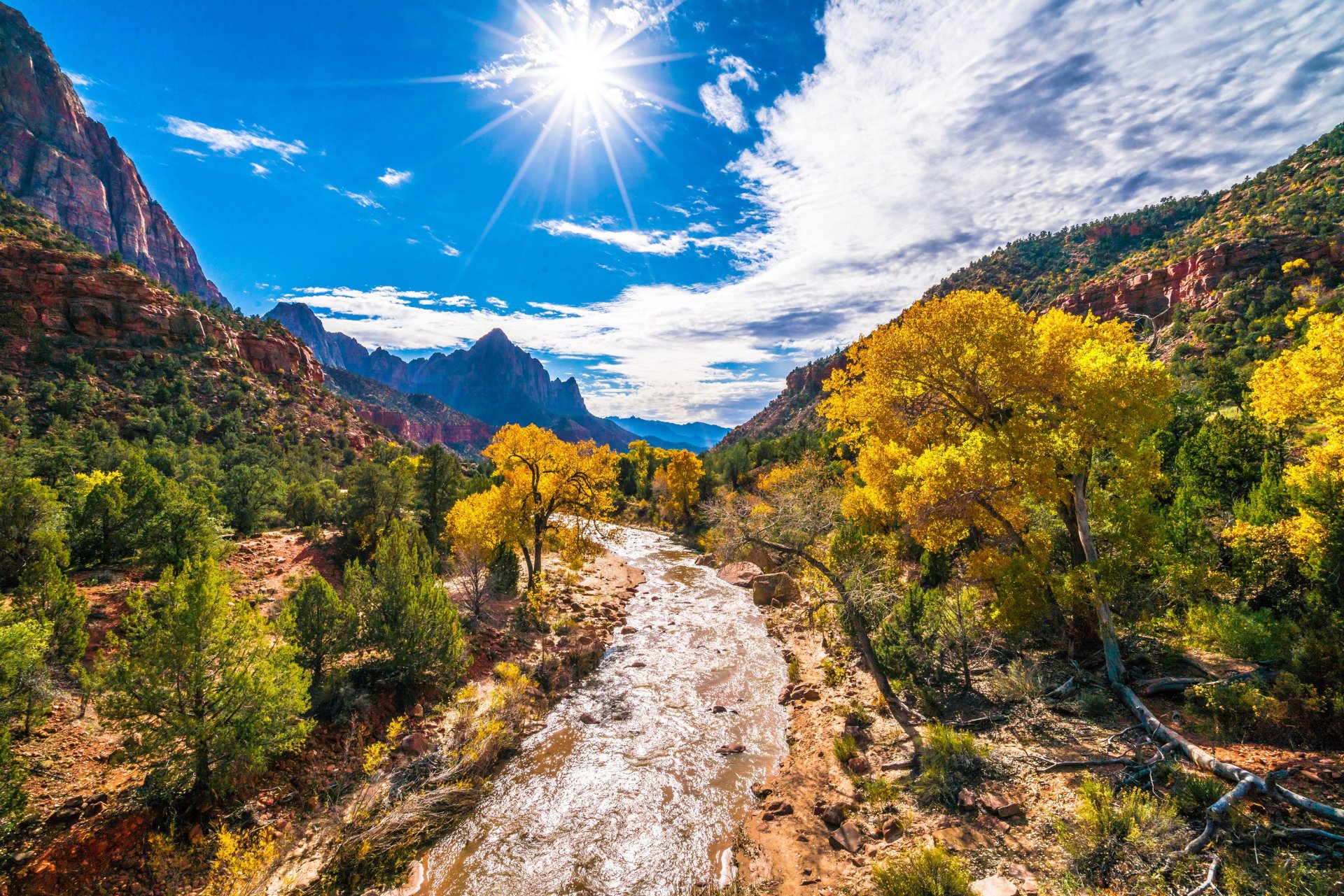 Download Sunbeam Sky Sun Mountain Landscape Tree Nature River HD ...