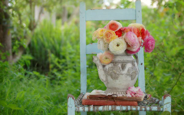  Pitcher of Flowers on a Chair