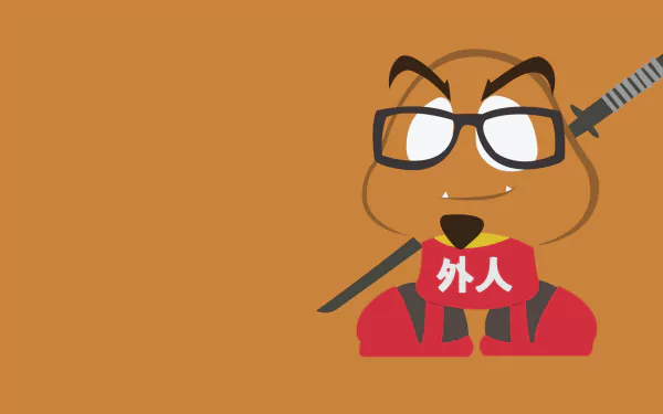 HD desktop wallpaper featuring a stylized Goomba character from the Mario game series on a brown background.