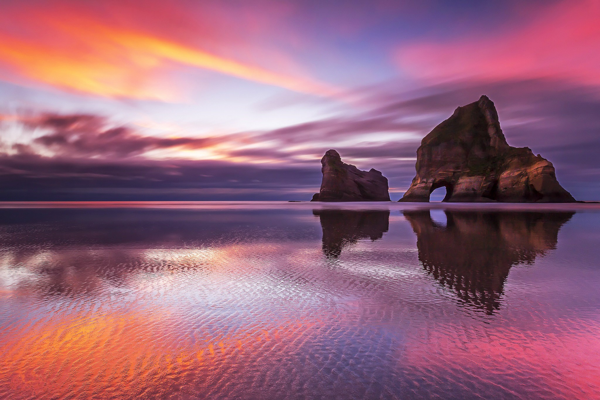Sunset Reflection on a New Zealand Beach Papel de Parede HD | Plano de ...