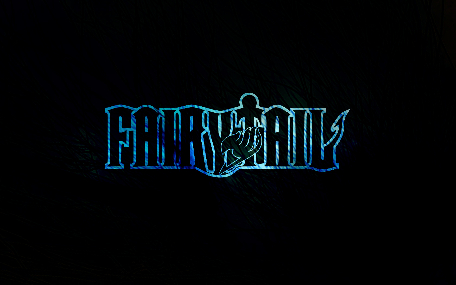 HD PC desktop wallpaper featuring the glowing blue Fairy Tail logo from the anime series against a black background.
