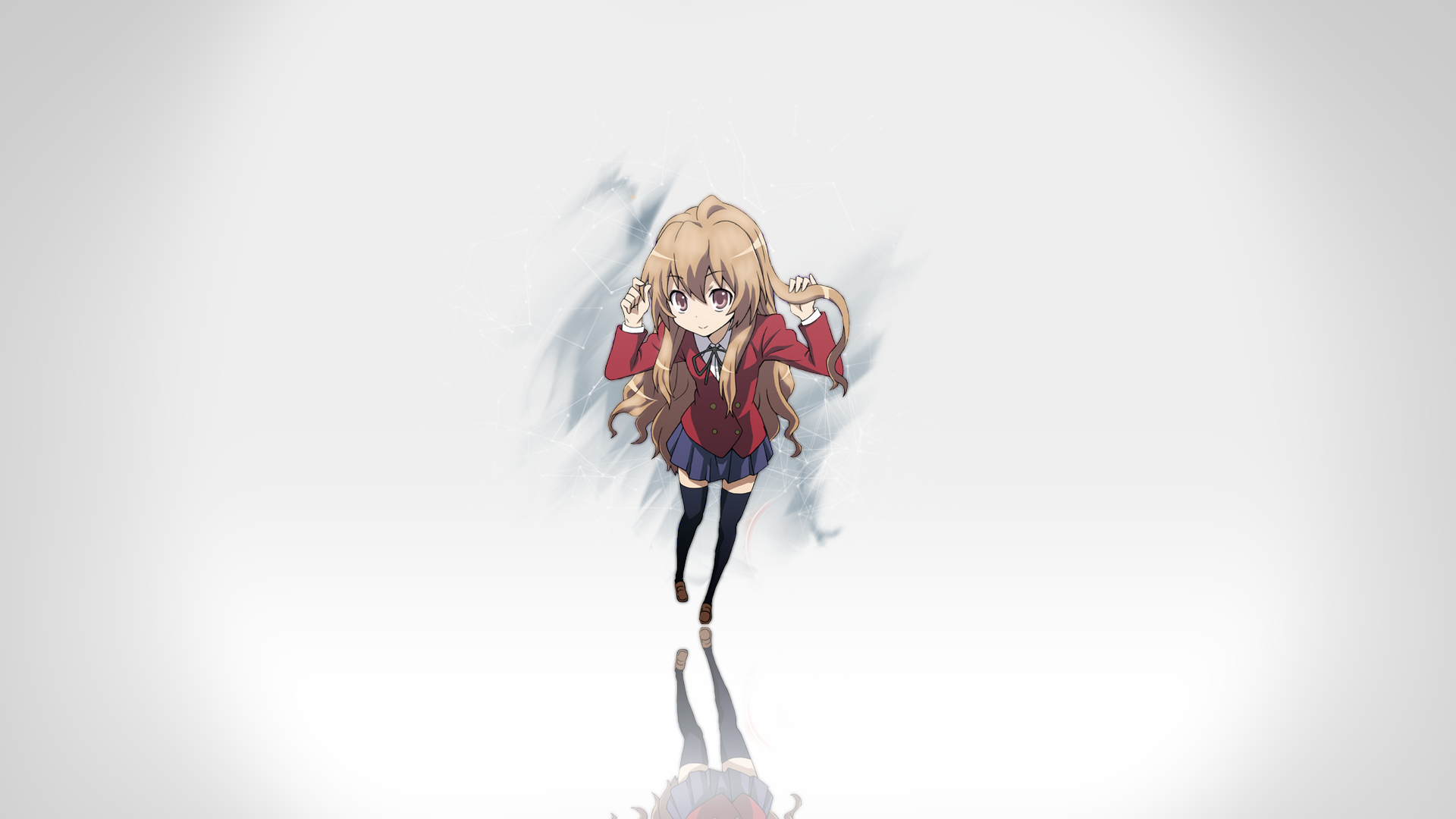 A vibrant HD desktop wallpaper featuring Taiga Aisaka from the anime Toradora! in a stylish skirt, exuding charm and confidence against a minimalist background.