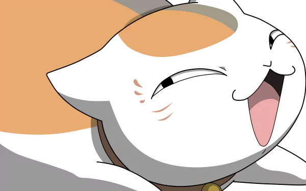 Close-up of Nyanko-sensei (Madara) grinning in anime style, 4K Ultra HD Natsume Yuujinchou (Natsume's Book of Friends) PC desktop wallpaper.