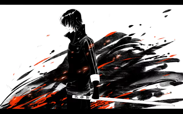 A dynamic HD wallpaper featuring a character from the anime Gintama, set against a striking black and white background with splashes of vibrant color.