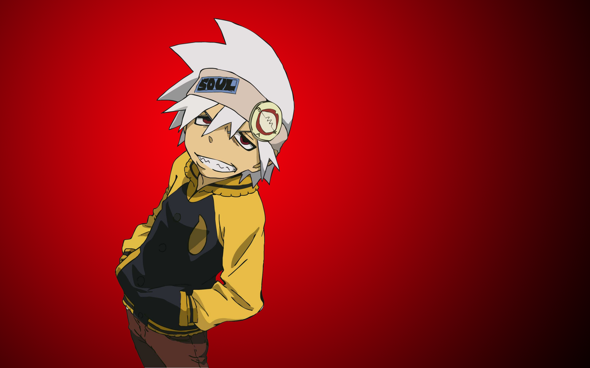 HD PC desktop wallpaper from the anime Soul Eater featuring the character Soul Evans against a red background.