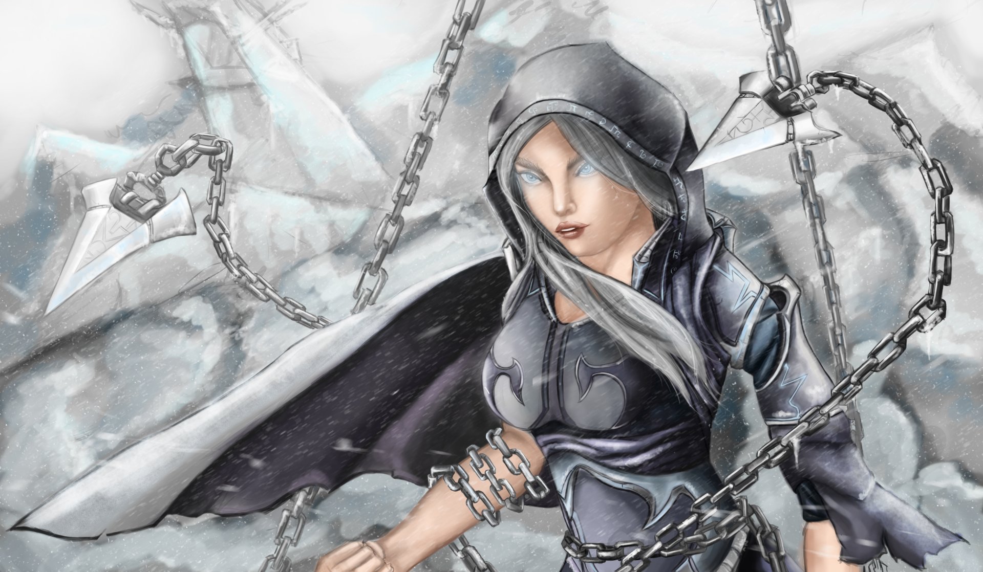 Download Armor White Hair Chain Woman Warrior Fantasy 4k Ultra HD Wallpaper