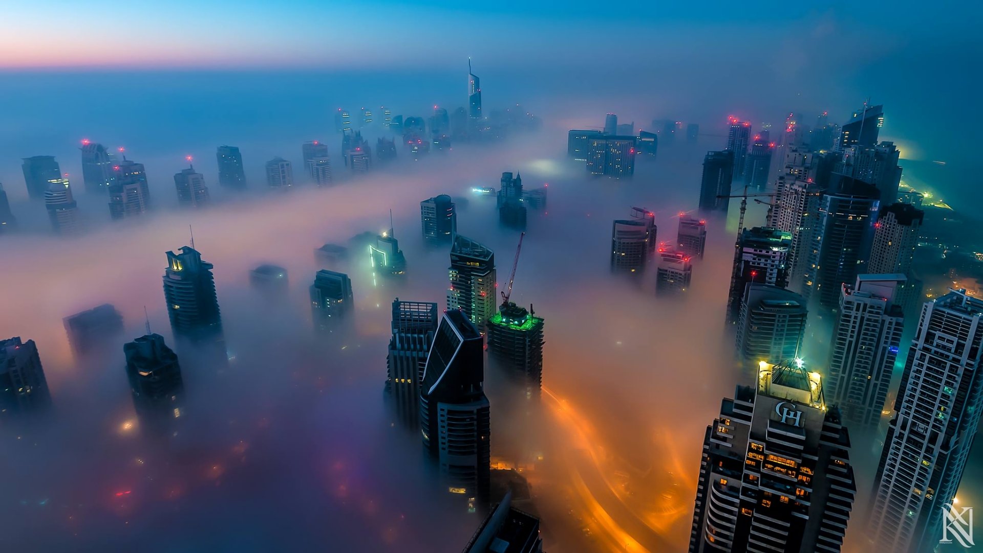 Download Skyscraper Building Fog Night City Man Made Dubai HD Wallpaper