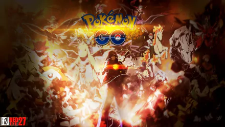 A vibrant HD wallpaper featuring characters and elements from Pokémon Go, with dynamic colors and a central logo that captures the essence of the popular mobile game.