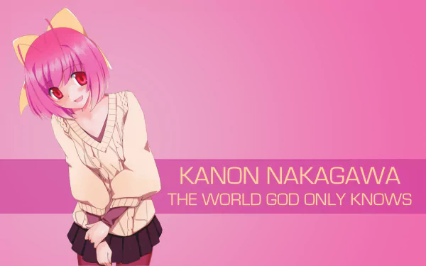 HD anime desktop wallpaper featuring Kanon Nakagawa from The World God Only Knows, with a pink background and character name text integrated.
