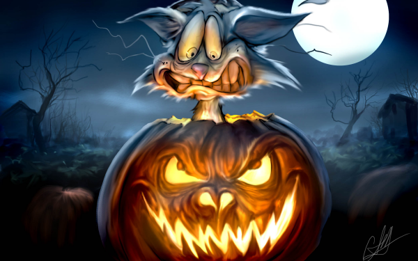 Holiday Halloween Jack-O'-Lantern Rabbit HD Wallpaper | Background Image