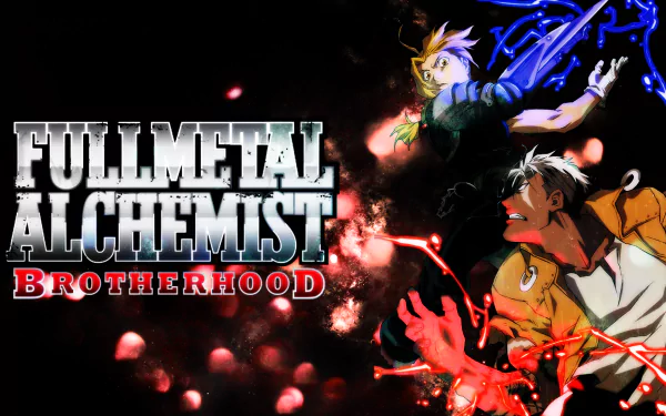 HD PC wallpaper featuring Scar and Edward Elric from the anime Fullmetal Alchemist Brotherhood with dynamic red and blue alchemical effects.