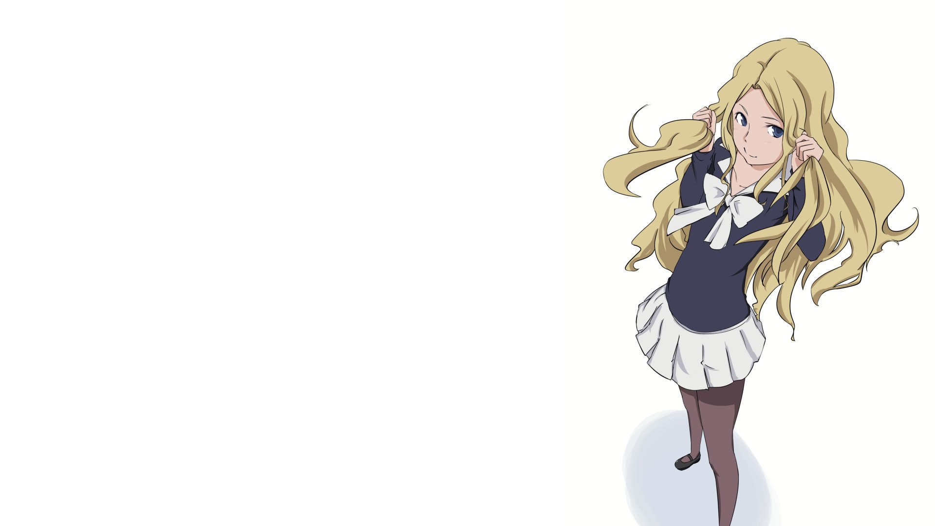 4K Ultra HD PC desktop wallpaper: Anime — A Certain Scientific Railgun. Blonde girl in a school uniform (navy vest, white skirt) stands at the right on a white background, looking up.