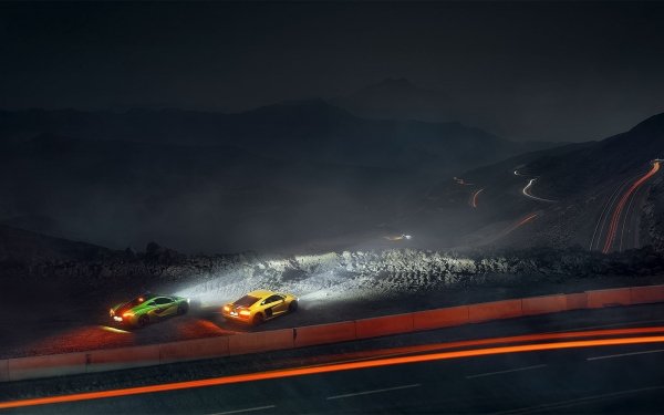 Vehicles Car Audi Audi R8 Supercar Green Car Yellow Car Time-Lapse Night McLaren McLaren 570S HD Wallpaper | Background Image