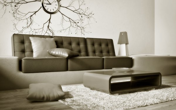 Man Made Room Sofa Furniture Living Room Clock HD Wallpaper | Background Image