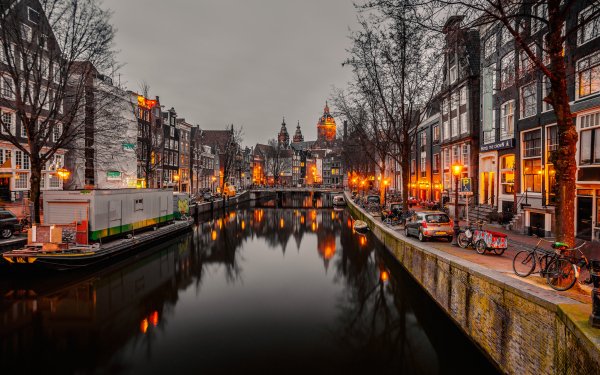 Man Made Amsterdam Cities Netherlands City Canal House Dusk HD Wallpaper | Background Image