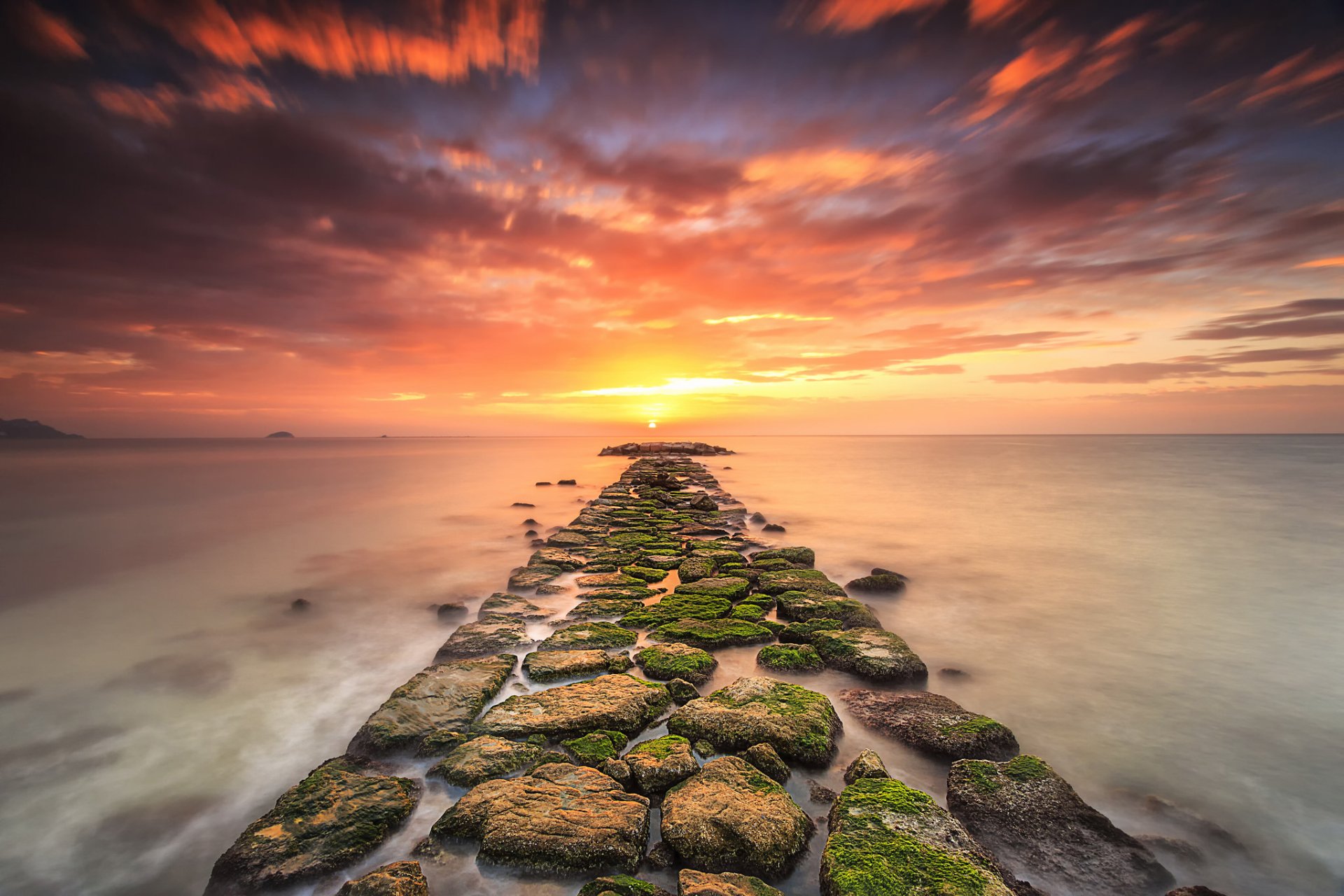 Download Moss Horizon Stone Sea Ocean Nature Sunset HD Wallpaper ...