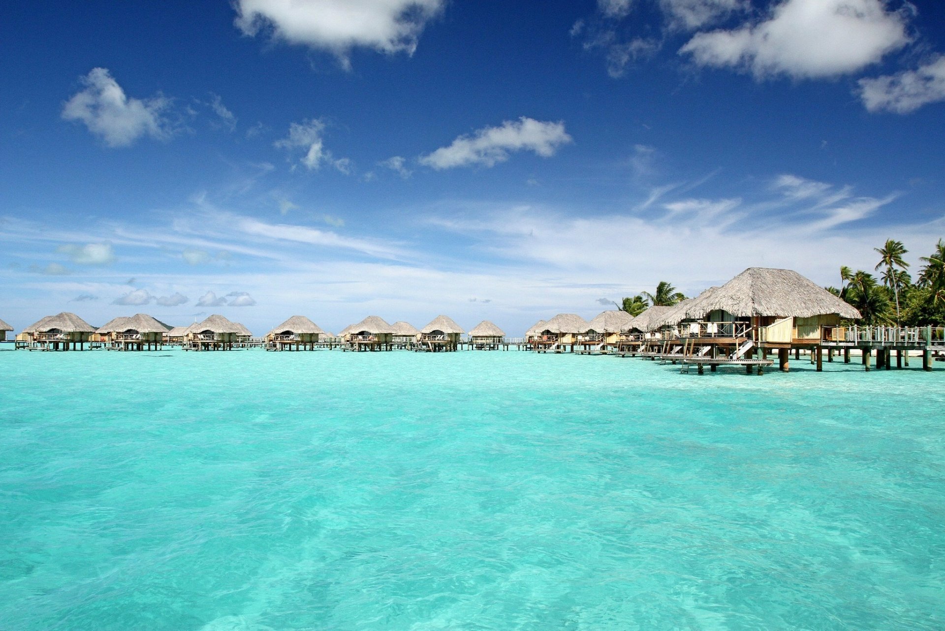 Download Bungalow Sky Bora Bora Tropical Turquoise Photography Holiday HD Wallpaper